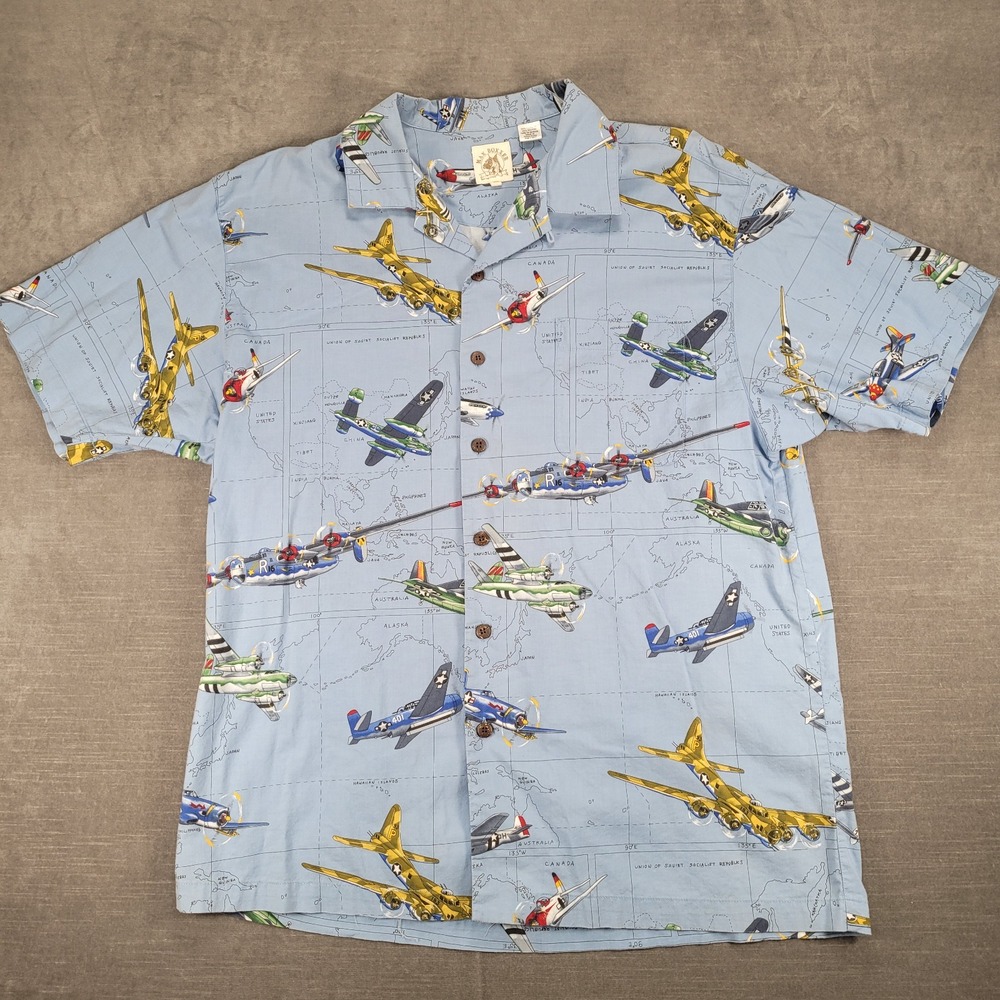 Max Boxer WWII Bomber Fighter Airplane Print Button‎ Up Short Sleeve Shirt XXL